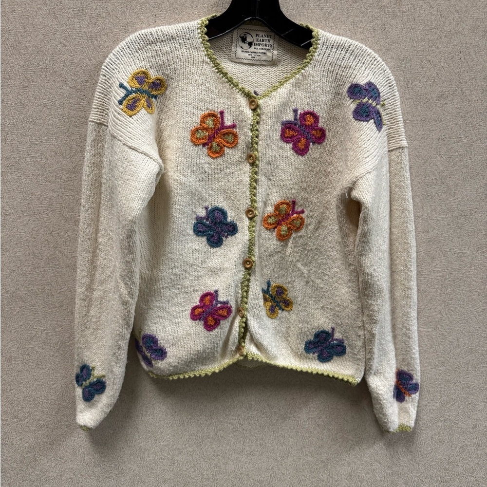 Planet Earth Vintage Cream Butterfly Cardigan Size Large